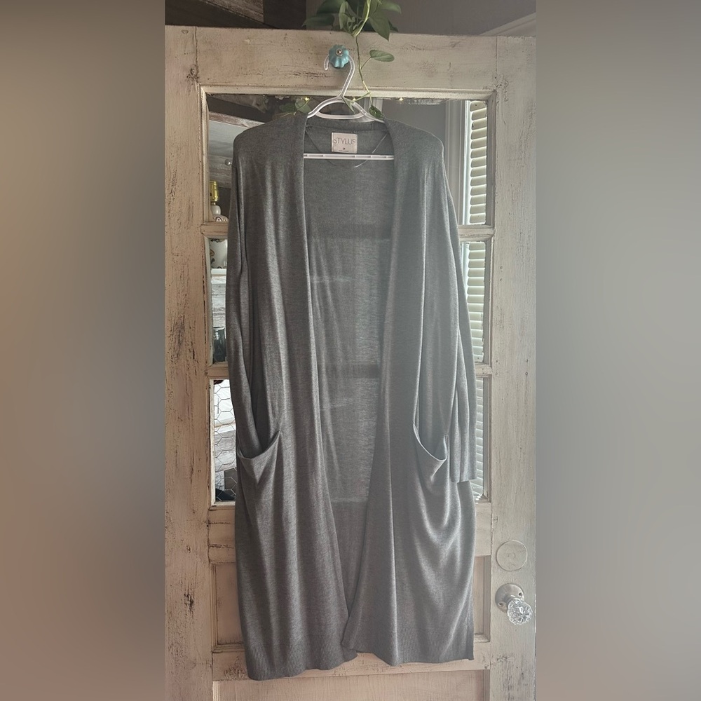 Stylus | Gray Open Front Duster Cardigan